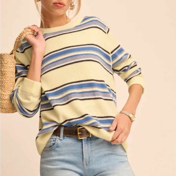 Reformation Boyfriend Cashmere Sweater in Parmesan Stripes - Picture 1 of 7